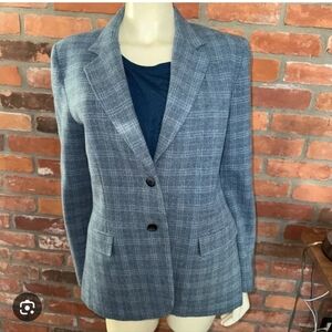 Pendleton Blazer Plaid Button Up Blue Gray Wool Blend / Satin Liner Size 16
